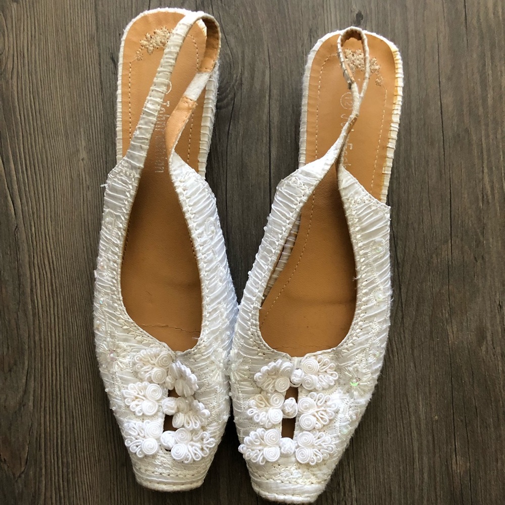 White crotchet, embroidery sling back